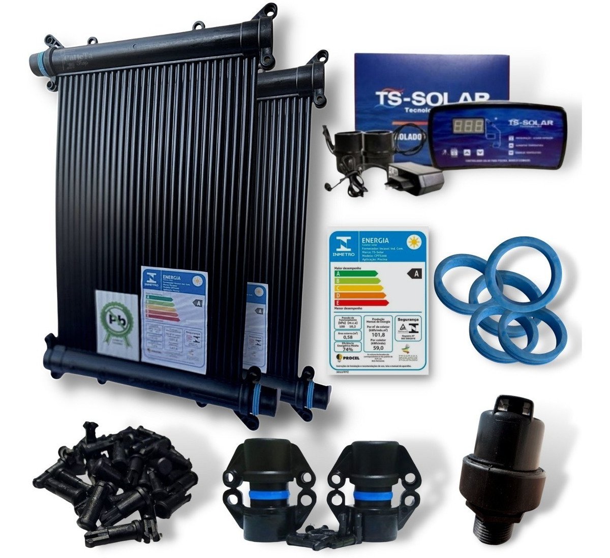 Kit Aquecedor Solar Piscinas - 15 Placas Coletoras 2 metros - Marca Ts ...