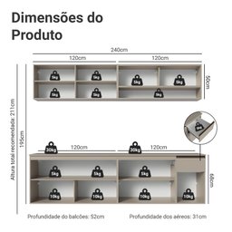 Armário de Cozinha Completa 240cm Suspenso Nice Madesa 05 - 3