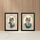 Ver imagem 1 de Kit 2 Quadros Gato e Gata - Clássicos Vintage 33x24cm - com Vidro:moldura Branca