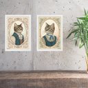 Ver imagem 2 de Kit 2 Quadros Gato e Gata - Clássicos Vintage 33x24cm - com Vidro:moldura Branca