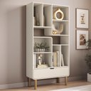 Ver imagem 1 de Estante Livreiro 90cm 1 Gaveta Pé Madeira Luara Off White A10 - Mpozenato