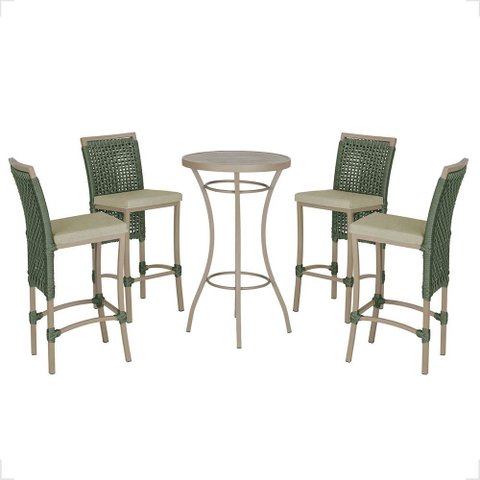 Mesa Bistrô e 4 Banquetas Roma Fendi Corda Náutica Estofado 7 Trama Original