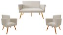 Ver imagem 1 de Kit Namoradeira + 2 Poltronas Decorativa Nina Suede Bege Pés Madeira Mz Decor