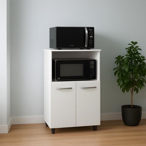Balcão Forno e Microondas 2 Portas Branco Brilhante