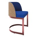Ver imagem 1 de Poltrona Luxo Dubai Base Bronze Couro Bege - Assento Linho Cor:azul Marinho