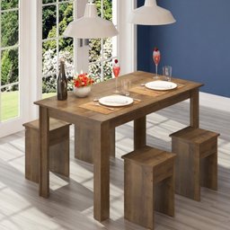 Conjunto de Mesa com 4 Banquetas Rústico Casamia - 1 Conjunto de Mesa com 4 Banquetas Rústico Casamia - 1
