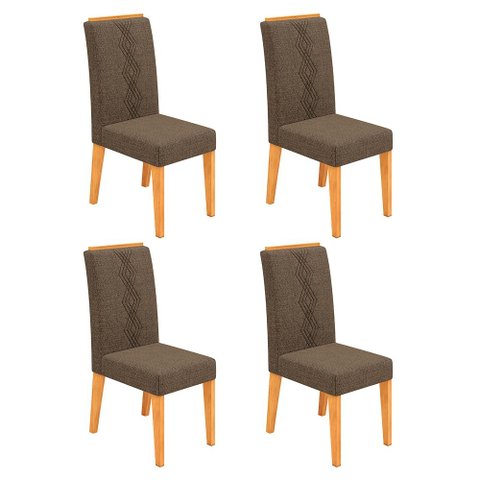 Conjunto Kit com 4 Cadeiras Estofadas para Sala de Jantar Yasmin MDF Cedro Linho Canela DJ Móveis