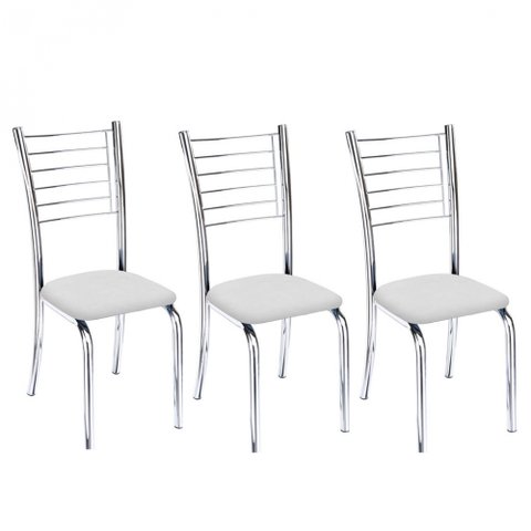 Kit 3 Cadeiras Iara Cromada para Cozinha - Corino Branco
