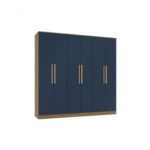 Guarda-roupa 6 Portas 4 Gavetas Kappesberg Adapt Nogueira/azul Profundo 237cm