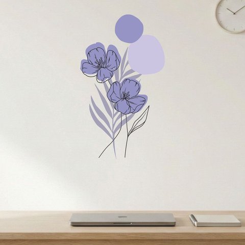 Adesivo Floral Boho Roxo Estilo Nórdico 35x60 Minimalista Abstrato