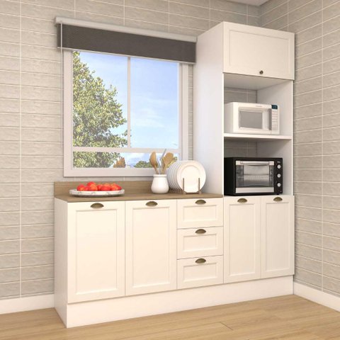 Cozinha Modulada Aurora Provençal 190cm Conjunto Clássico Cor:branco