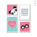 Ver imagem 1 de Quadros Infantis Decorativos Panda Rosa e Verde com Moldura:branca