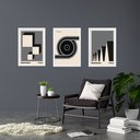 Ver imagem 1 de Kit 3 Quadros Geométricos Bauhaus Cinza e Preto 24x18cm:moldura Preta
