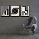 Ver imagem 2 de Kit 3 Quadros Geométricos Bauhaus Cinza e Preto 24x18cm:moldura Preta