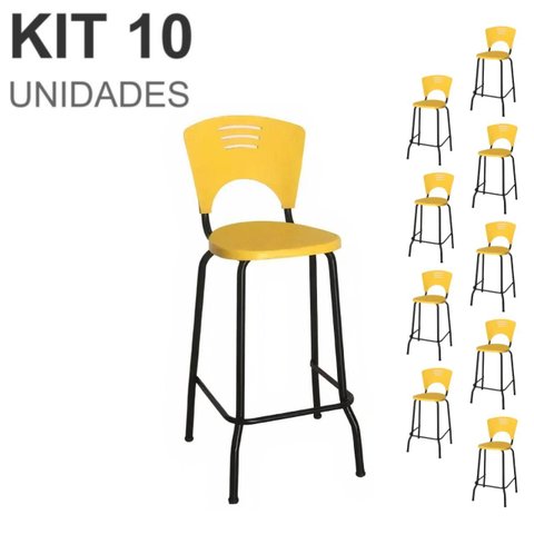 Kit 10 Banquetas Fixa Alta Piacere - Cor Amarelo - 34113