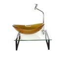 Ver imagem 1 de GABINETE DE VIDRO COM CUBA OVAL DOURADO REAL TAMPO 40CM INCOLOR MAIS TORNEIRA METAL