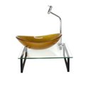Ver imagem 1 de GABINETE DE VIDRO COM CUBA OVAL DOURADO REAL TAMPO 40CM INCOLOR MAIS TORNEIRA METAL