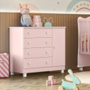 Ver imagem 1 de Cômoda Sapateira Infantil 4 Gavetas 1 Porta Doce Sonho Mdf: Rosa