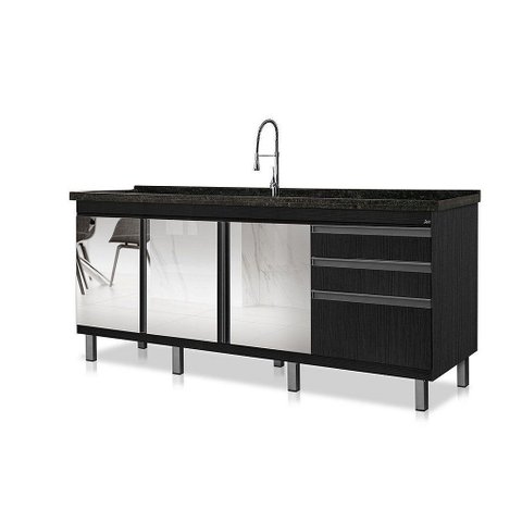 Gabinete Cozinha Mdf 1,74m Elegance com 8 Pés Pré-montado:nero /espelhado