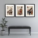 Ver imagem 1 de Kit 3 Quadros Grandes Instrumentos Clássicos Flores - 60x48cm:moldura Preta