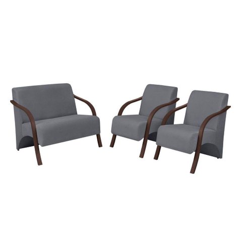 Conjunto Vênus Pés Madeira 1 Namoradeira 2 Poltrona Grafite