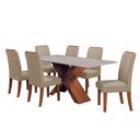 Ver imagem 1 de Conjunto de Mesa Sala de Jantar Tampo com Vidro 1,80m 6 Cadeiras Grécia Dobuê