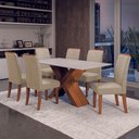 Ver imagem 2 de Conjunto de Mesa Sala de Jantar Tampo com Vidro 1,80m 6 Cadeiras Grécia Dobuê