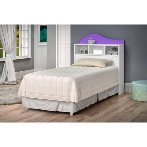 Cabeceira para Cama Box Solteiro Irla com Nichos para Objetos de Decoração Cor Branco/lilás Ja