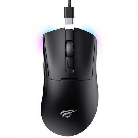 Mouse Gamer sem Fio Havit Ms966wb - Sensor Pixart 12000dpi - Rgb - Bluetooth / Usb / 2.4ghz - Preto