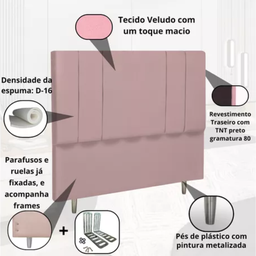 Cabeceira Casal Estofada 140cm Lizz Veludo com Frames:rose - 4