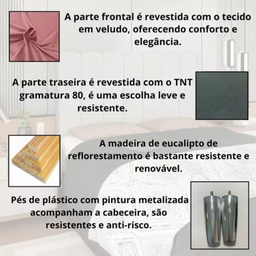 Cabeceira Casal Estofada 140cm Lizz Veludo com Frames:rose - 5