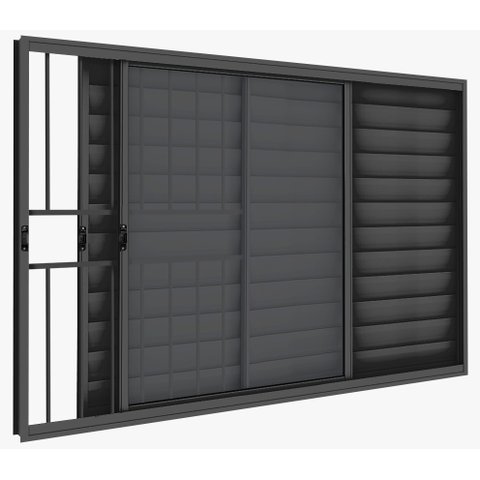 Veneziana 3 Folhas 1,00 X 1,50 Com Grade Alumínio Preto
