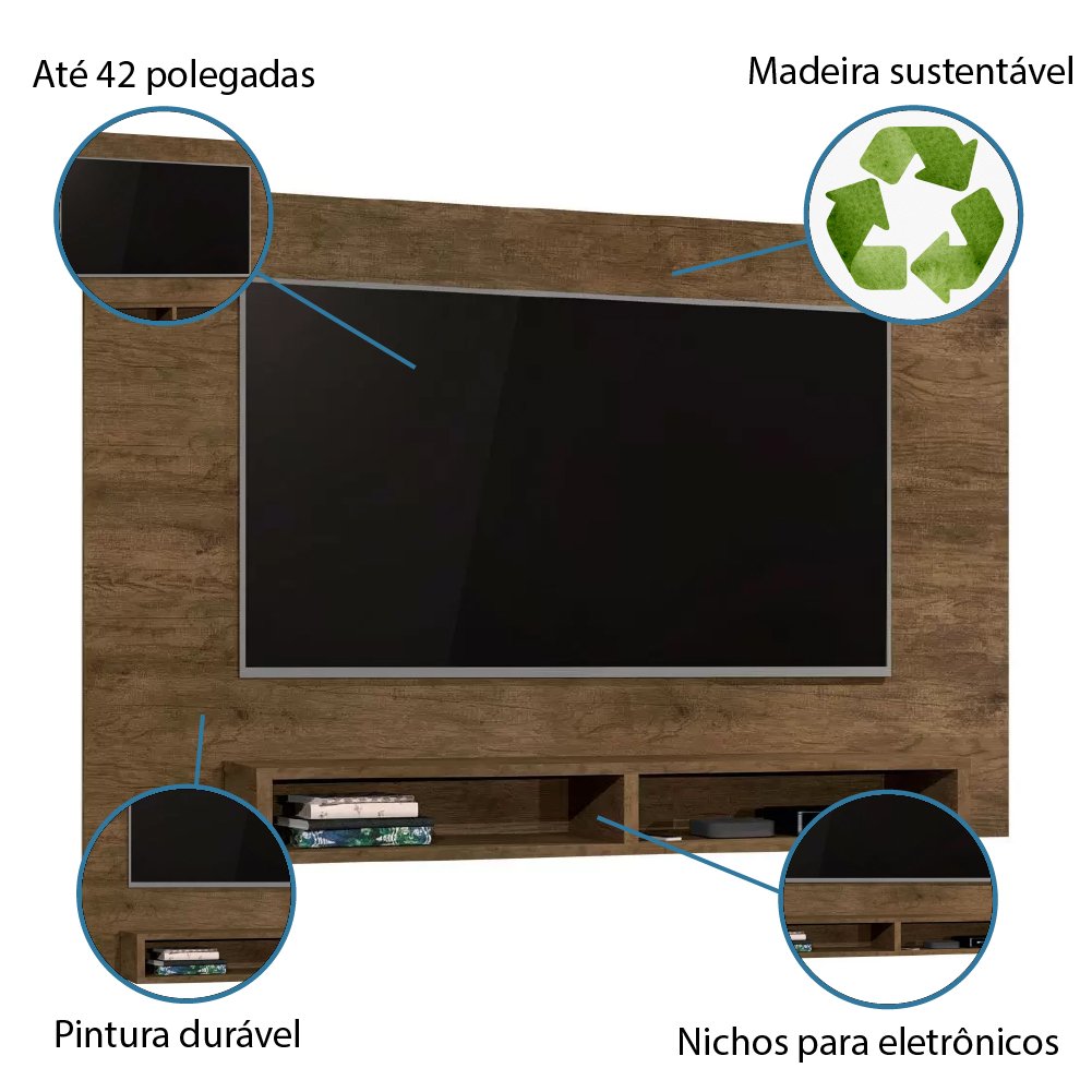 Painel TV até 42" Polegadas 2 Nichos Manhattan J&A Móveis Jequitibá 137x90x26 - 4