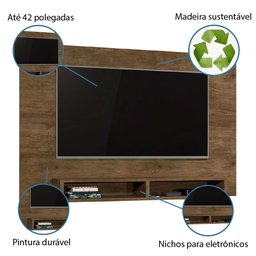 Painel TV até 42" Polegadas 2 Nichos Manhattan J&A Móveis Jequitibá 137x90x26 - 4
