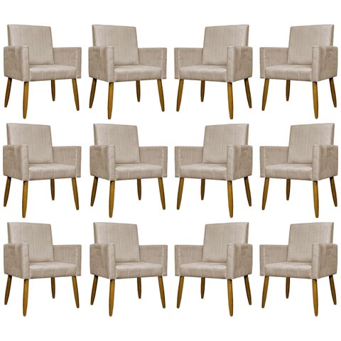 Kit 12 Poltronas Modernas Mari Suede Cores Pé Palito 30 Cm Castanho