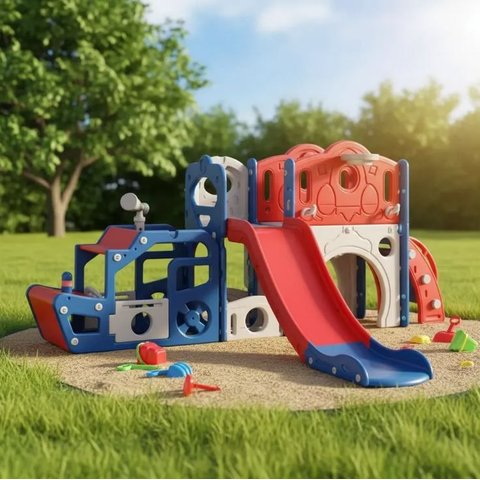 Playground Infantil 11 em 1 Parquinho Escorregador com Cesta:Vermelho