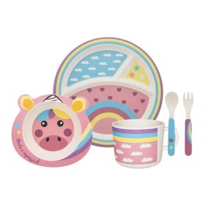 Kit Alimentação Infantil Bebê Unicórnio Oxford Fibra de Bambu