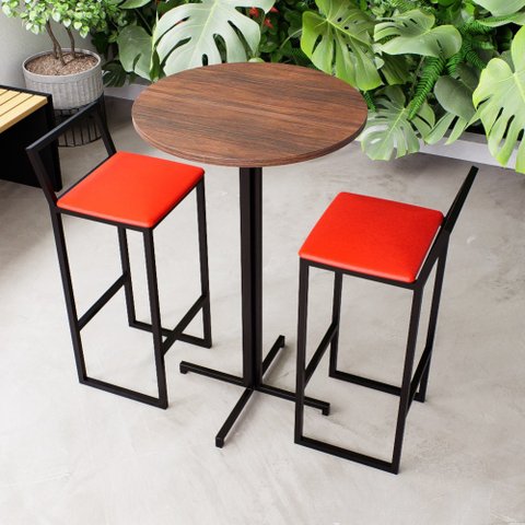 Conjunto Mesa Alta Bar Bistrô Redonda Imbuia 2 Banquetas Confort Estofado Don Castro