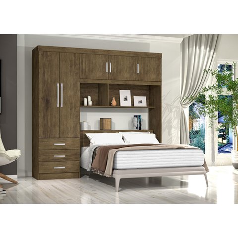 Guarda Roupa Casal com Cabeceira 5 Portas 3 Gavetas Jequitibá J&A Móveis Cancun 200x204x47