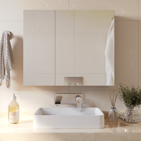 Espelheira Klein Suspensa com 2 Portas Espelhadas e 4 Nichos - Branco/freijó