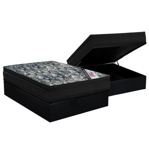 Cama Box Baú Casal: Colchão Molas Ortobom Nanolastic Fort Tech Iso + Base Crc Suede Black(138x188)