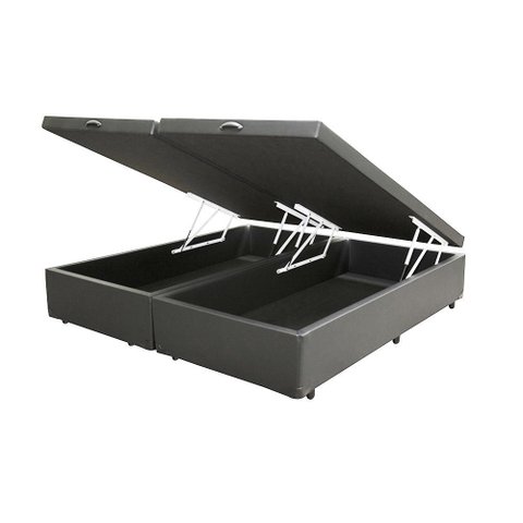 Cama Box Baú Queen Bipartido King Design Sintético Cinza 158x198x41