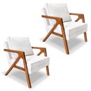 Ver imagem 1 de Kit 2 Poltronas Decorativa Luiza Linho Bouclê Off White Base em Madeira Castanho - Pallazio