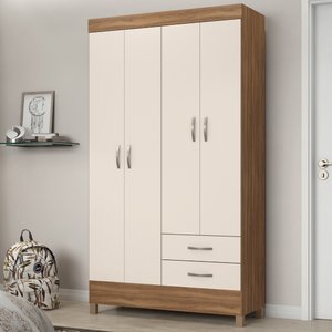 Guarda Roupa Solteiro 4 Portas e 2 Gavetas Astro - Amêndola Touch/off White