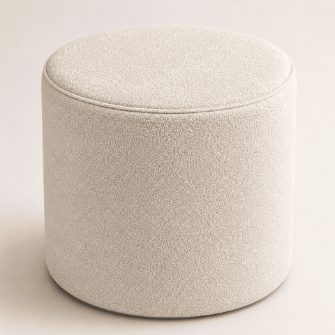 Puff Redondo Bouclé Decorativo Sala Quarto Banqueta 43x43 cm