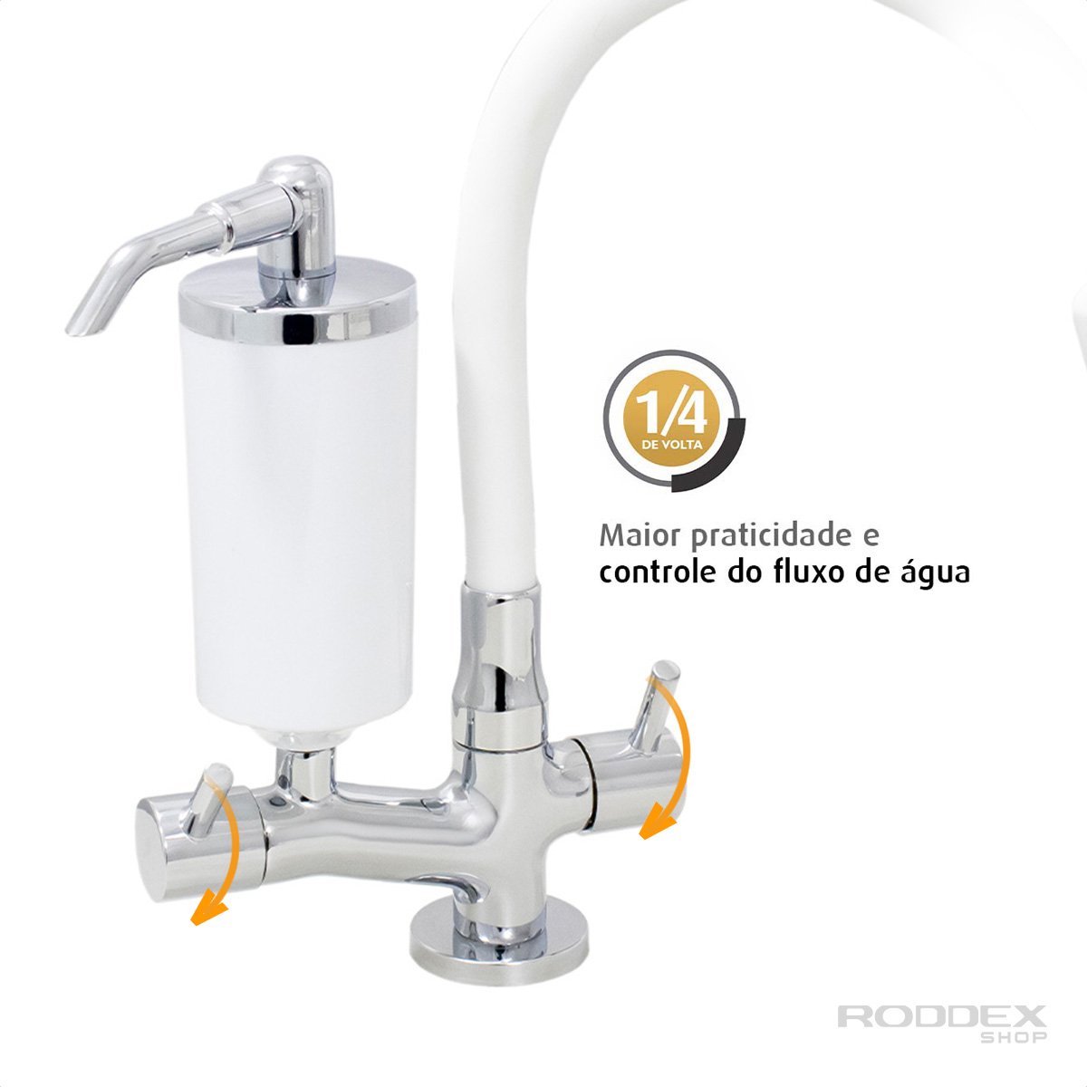 Torneira Filtro Cozinha Mesa Flexível Branco Arejador Fixo - 3