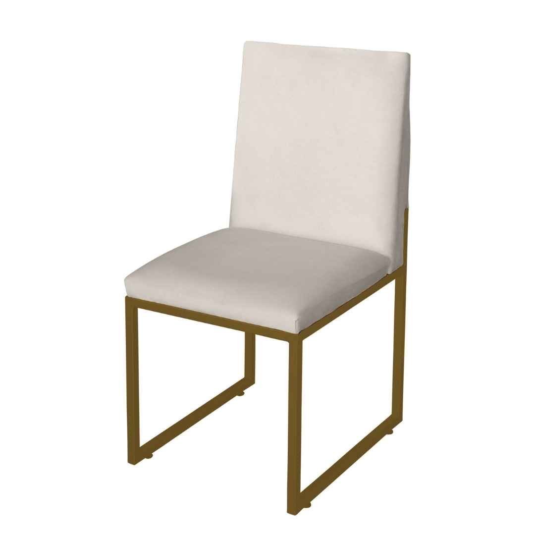 Kit 2 Cadeira de Jantar Escritorio Industrial Garden Ferro Dourado Corino Bege - Móveis Mafer - 2