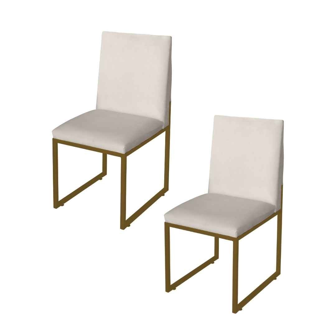 Kit 2 Cadeira de Jantar Escritorio Industrial Garden Ferro Dourado Corino Bege - Móveis Mafer