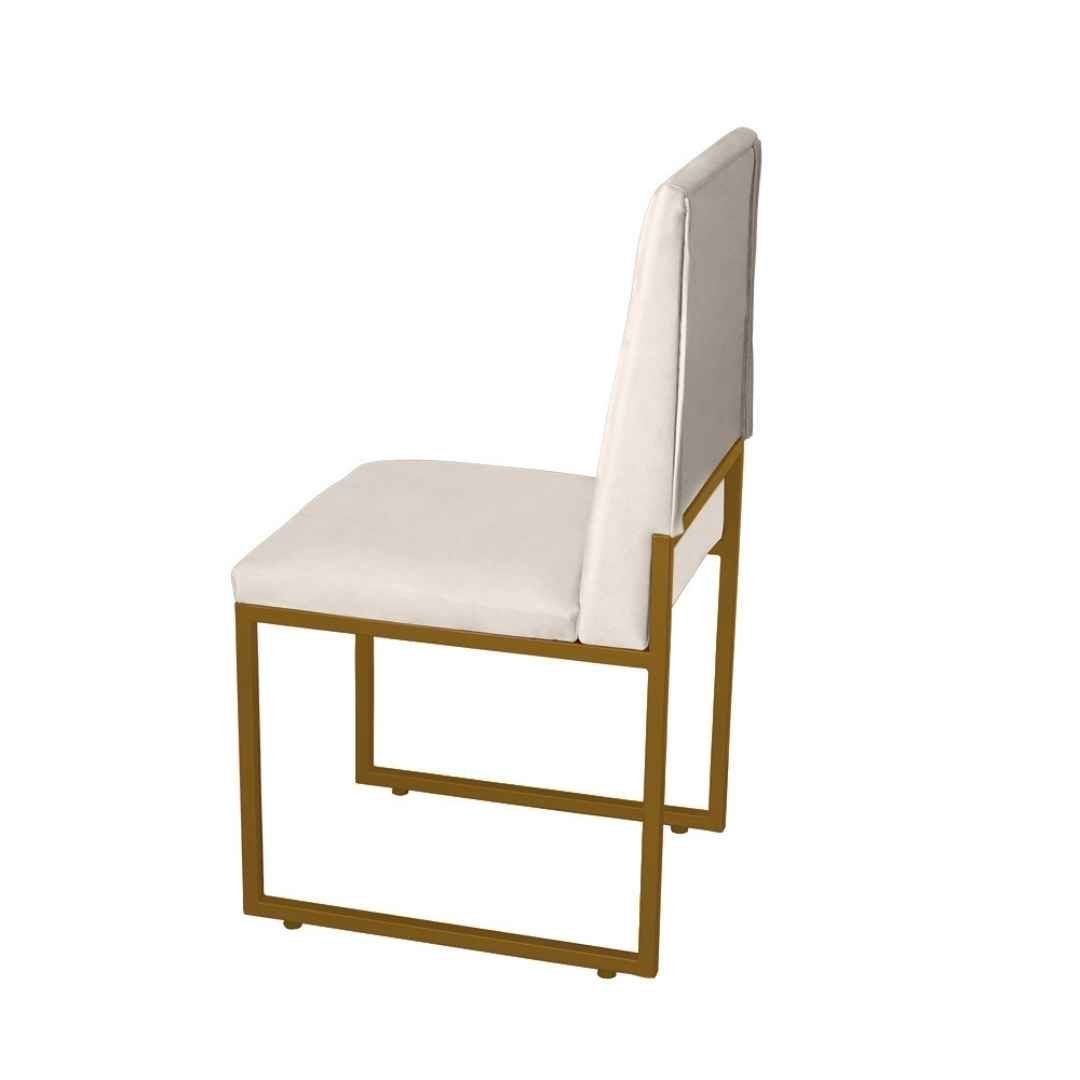 Kit 2 Cadeira de Jantar Escritorio Industrial Garden Ferro Dourado Corino Bege - Móveis Mafer - 3