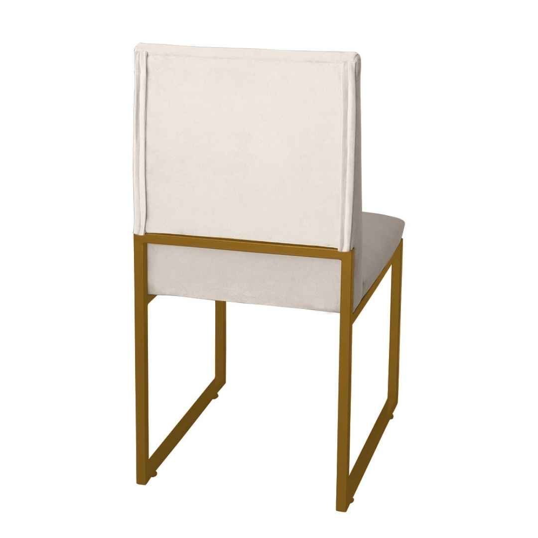 Kit 2 Cadeira de Jantar Escritorio Industrial Garden Ferro Dourado Corino Bege - Móveis Mafer - 4